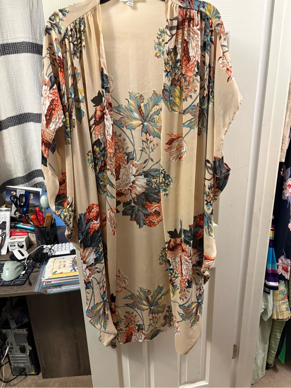 Umgee Beige Floral Kimono with Multicolor Blooms